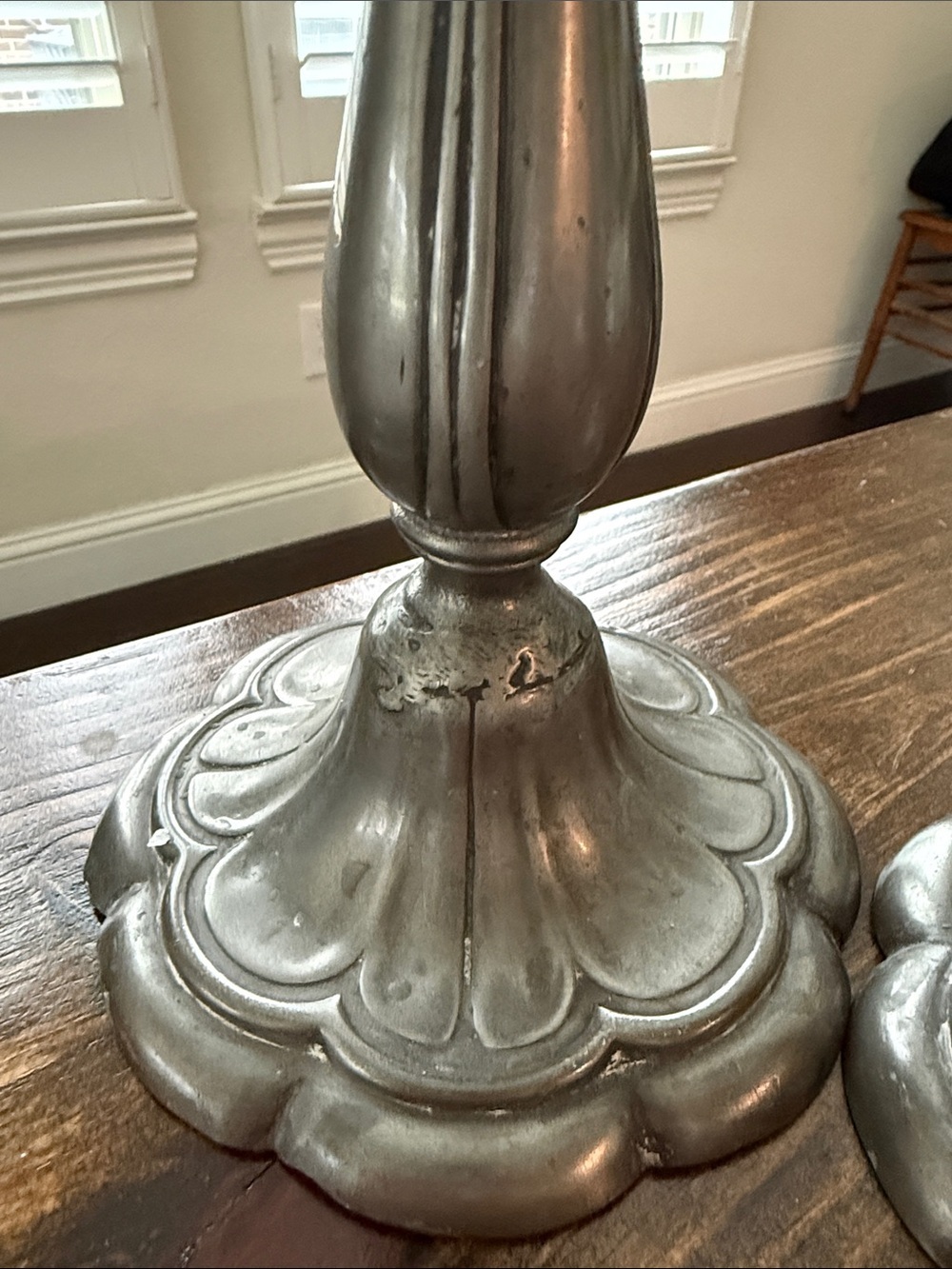 Vintage-Style Gray Metal Candlestick Pair - Picture 3 of 6